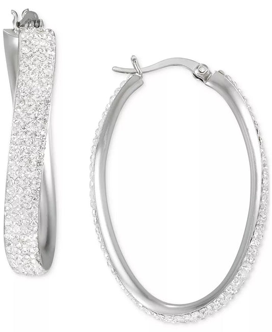 Crystal Pavã© Wavy Oval Hoop Earrings