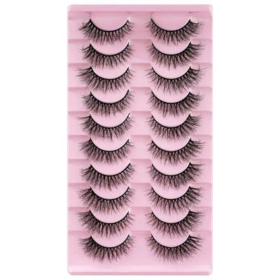 False Eyelashes 10 Pairs 3D Natural Wispy Lashes Cat Eye Lashes Mink Lashes Fluffy Thick and Soft Lashes (W55), Black